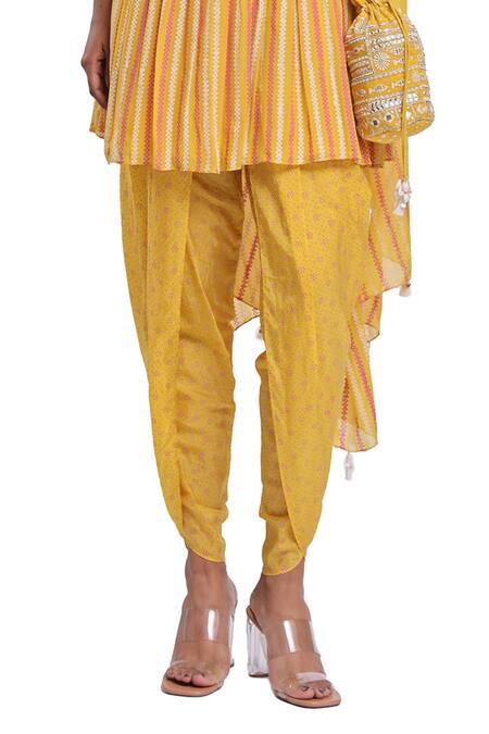 Buy_Surbhi Gupta_Yellow Georgette, Silk, Organza Pearls, Mirrors Round Block Printed Kurta Set 
