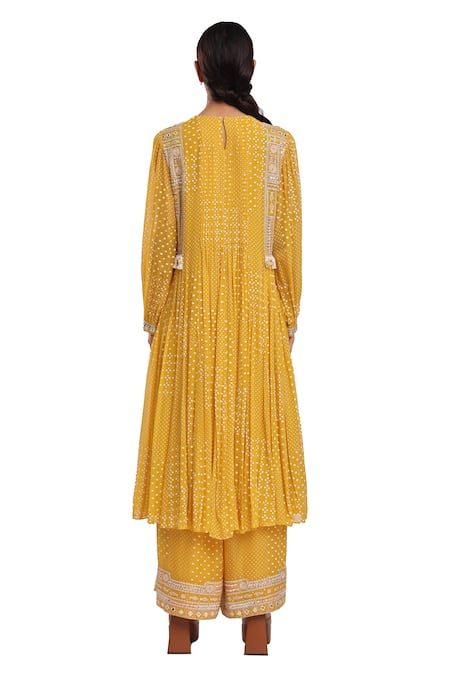 Surbhi Gupta Yellow Hand Block Printed Kurta Set 