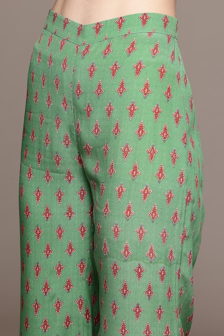 Ritu Kumar_Green Viscose Embroidery Round Neck Adrika Kurta Palazzo Set _at_Aza_Fashions