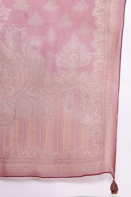 Shop_Ritu Kumar_Red Viscose Tassels Split V-neck Adrika Dusty Pink Printed Kurta Set _Online_at_Aza_Fashions