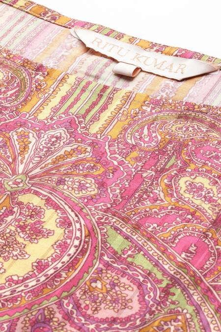 Shop Ritu Kumar Beige Cotton Round Neck Asymmetrical Printed Kurti Online at Aza Fashions Shop_Ritu Kumar_Beige Cotton Round Neck Asymmetrical Printed Kurti _Online_at_Aza_Fashions