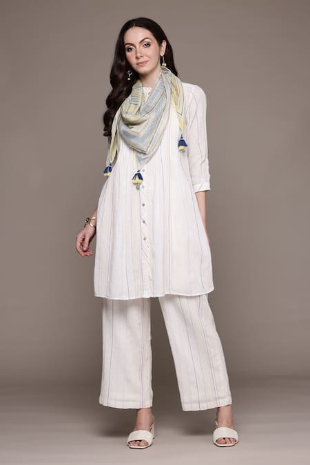Ritu Kumar Beige Apeksha Kurta Set With Pant And Dupatta 