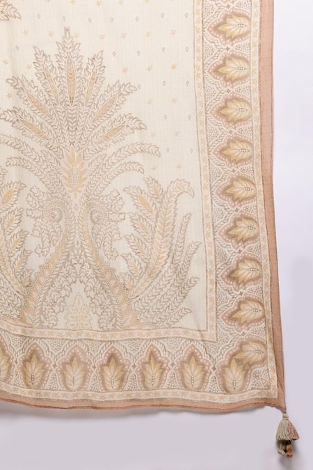 Buy_Ritu Kumar_Beige Viscose Embroidery Round Neck Arith Kurta Set With Pant And Dupatta 