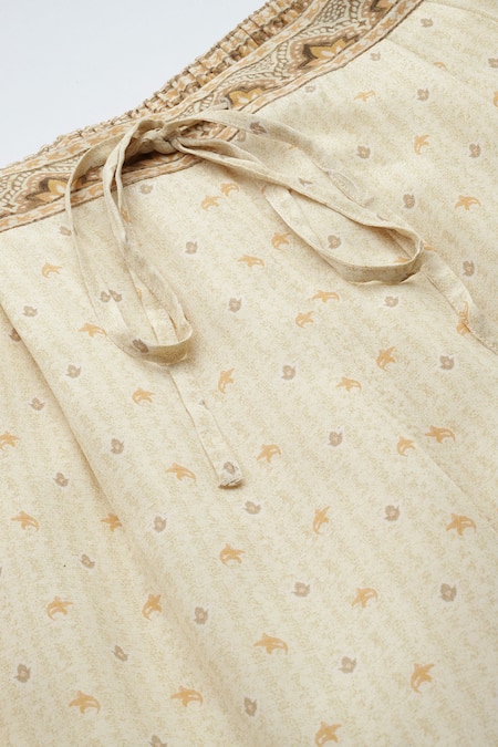 Ritu Kumar_Beige Viscose Embroidery V-neck Arith Kurta And Pant Set _at_Aza_Fashions