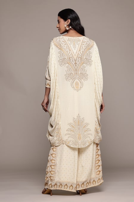 Shop_Ritu Kumar_Beige Viscose Embroidery V-neck Arith Kurta And Pant Set _at_Aza_Fashions