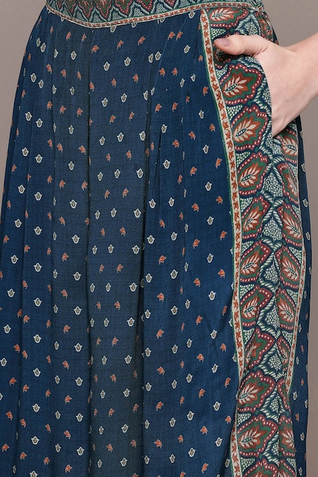 Buy Ritu Kumar Blue Viscose Embroidery V-neck Arith Printed Kaftan Set Online at Aza Fashions Buy_Ritu Kumar_Blue Viscose Embroidery V-neck Arith Printed Kaftan Set _Online_at_Aza_Fashions