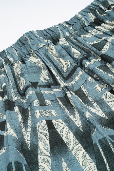 Buy_Ritu Kumar_Blue Viscose V-neck Geometric Print Kurta Set 