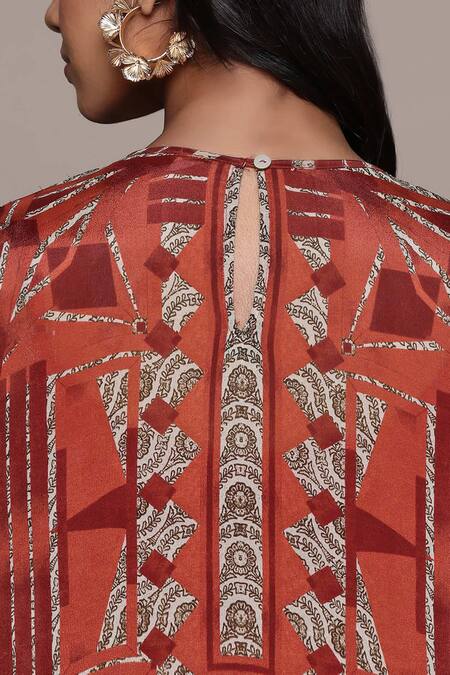 Shop_Ritu Kumar_Red Viscose, Chiffon Round Neck Designer Long Dress With Camisole _Online_at_Aza_Fashions