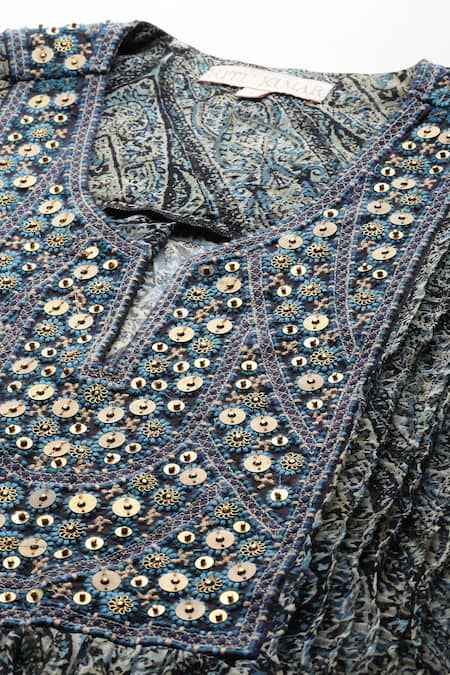 Ritu Kumar_Black Cotton, Chiffon Sequins, Embroidery Keyhole Printed Kurta Set With Dupatta _at_Aza_Fashions