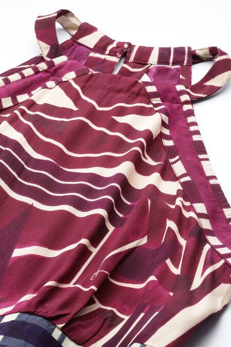 Shop_Ritu Kumar_Blue Viscose Halter Neck Geometric Patterned Jumpsuit _Online_at_Aza_Fashions