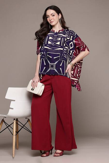 Ritu Kumar Blue Viscose Round Neck Geometric Print Ayatah Blouse Online at Aza Fashions Ritu Kumar_Blue Viscose Round Neck Geometric Print Ayatah Blouse_Online_at_Aza_Fashions