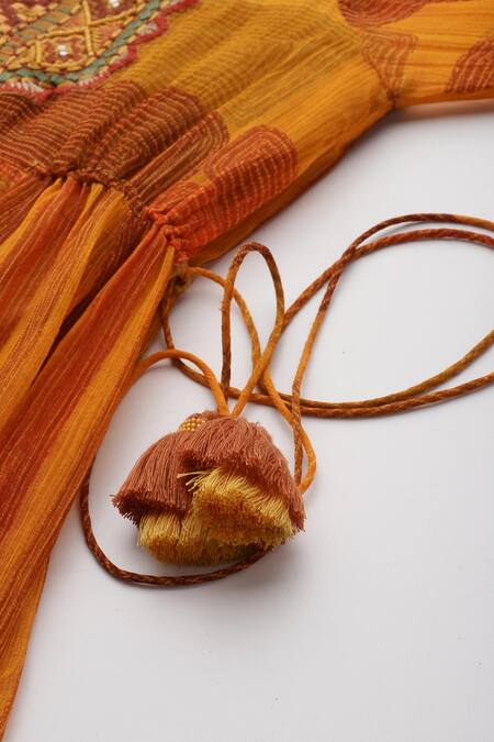 Buy Ritu Kumar Orange Cotton Embroidery Split V-neck Bauhaus Print Kurta Set Online at Aza Fashions Buy_Ritu Kumar_Orange Cotton Embroidery Split V-neck Bauhaus Print Kurta Set _Online_at_Aza_Fashions