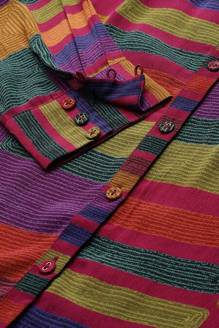 Ritu Kumar_Pink Viscose Collared Bauhaus Print Loose Shirt_at_Aza_Fashions