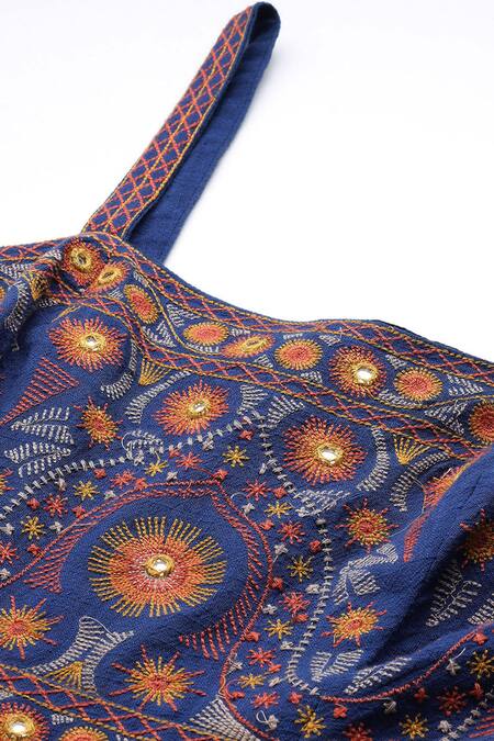 Buy Ritu Kumar Blue Viscose, Cotton Embroidery Round Neck Dharohar Kurta Set Buy_Ritu Kumar_Blue Viscose, Cotton Embroidery Round Neck Dharohar Kurta Set