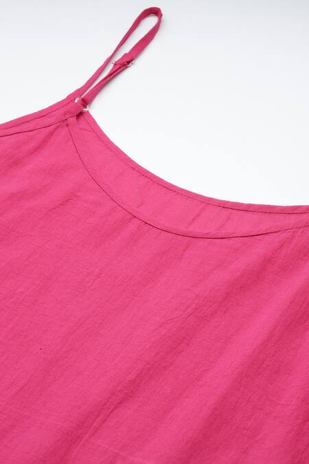 Shop_Ritu Kumar_Pink Viscose, Cotton Round Neck Fuchsia Essential-ahram Midi Dress And Camisole _Online_at_Aza_Fashions