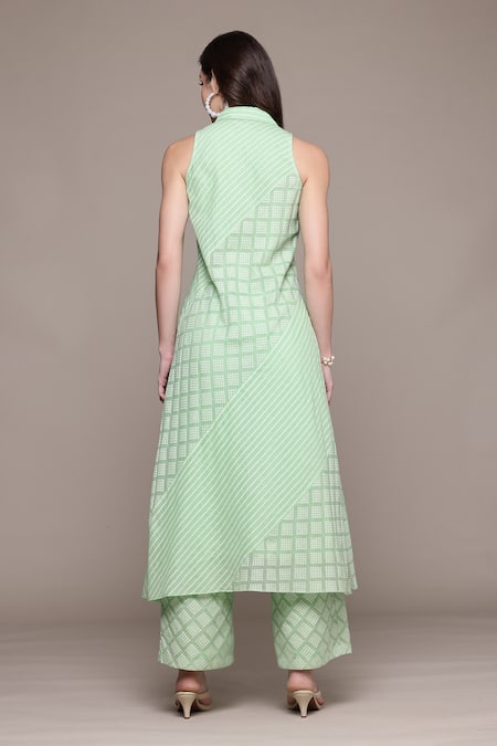 Shop_Ritu Kumar_Green Cotton Collared Essential Ananta Kurta Set _at_Aza_Fashions
