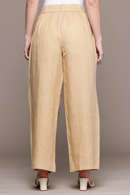 Shop_Ritu Kumar_Beige Linen Essential-bottoms Pants _at_Aza_Fashions
