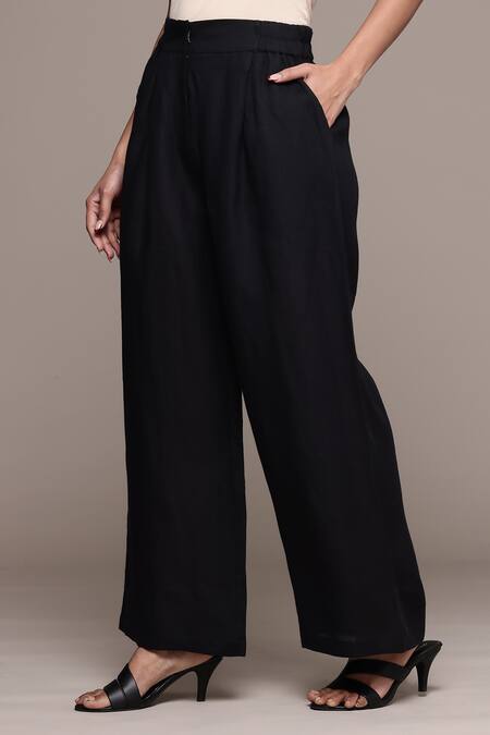 Ritu Kumar_Black Linen Essential Bottoms Pants _Online_at_Aza_Fashions
