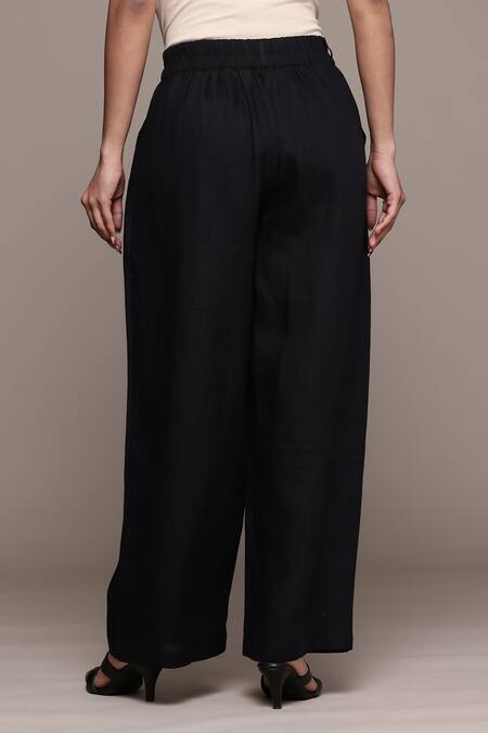 Shop_Ritu Kumar_Black Linen Essential Bottoms Pants _at_Aza_Fashions