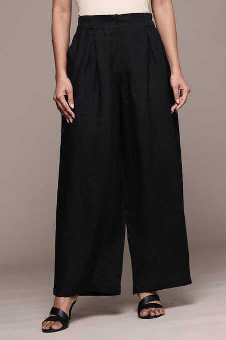 Shop_Ritu Kumar_Black Linen Essential Bottoms Pants _Online_at_Aza_Fashions