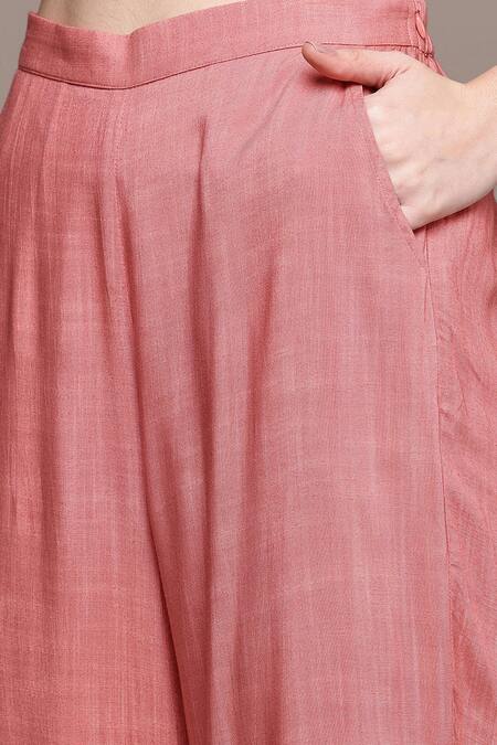 Shop Ritu Kumar Peach Cotton Embroidery Round Neck Essential-daksha Kurta And Palazzo Set Online at Aza Fashions Shop_Ritu Kumar_Peach Cotton Embroidery Round Neck Essential-daksha Kurta And Palazzo Set _Online_at_Aza_Fashions