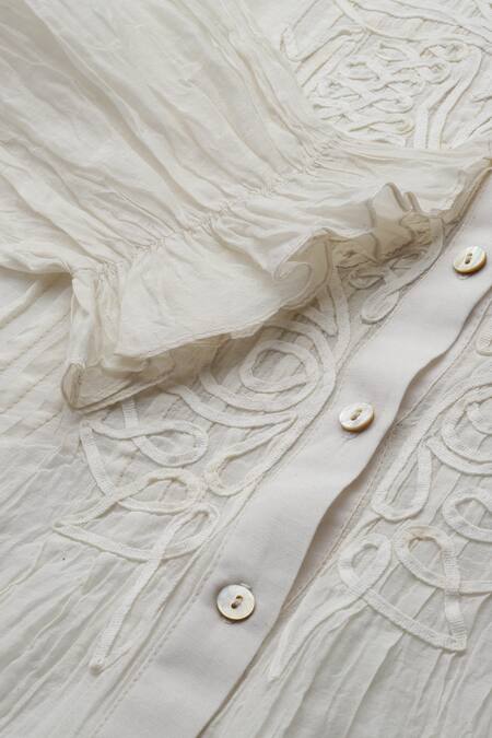 Buy_Ritu Kumar_Beige Cotton, Silk Embroidery Collared Ecru Essential-label Shirt _Online_at_Aza_Fashions
