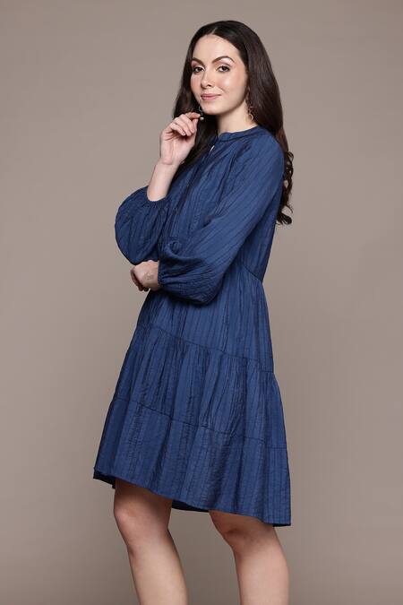 Buy Ritu Kumar Blue Viscose, Nylon Round Neck Essential-mahi Short Dress Online at Aza Fashions Buy_Ritu Kumar_Blue Viscose, Nylon Round Neck Essential-mahi Short Dress _Online_at_Aza_Fashions