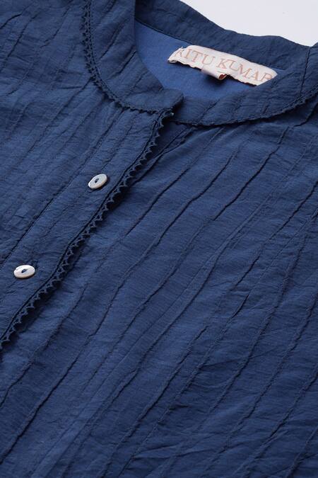 Shop Ritu Kumar Blue Viscose, Nylon Round Neck Essential-mahi Short Dress Online at Aza Fashions Shop_Ritu Kumar_Blue Viscose, Nylon Round Neck Essential-mahi Short Dress _Online_at_Aza_Fashions