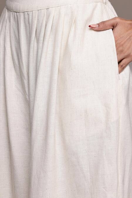 Ritu Kumar Off White Cotton Embroidery Round Neck Essential-pari Shirt And Pant Set Online at Aza Fashions Ritu Kumar_Off White Cotton Embroidery Round Neck Essential-pari Shirt And Pant Set _Online_at_Aza_Fashions