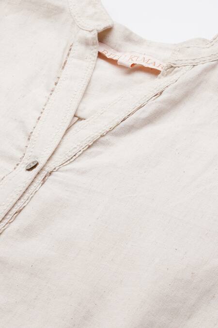 Ritu Kumar Off White Cotton Embroidery Round Neck Essential-pari Shirt And Pant Set at Aza Fashions Ritu Kumar_Off White Cotton Embroidery Round Neck Essential-pari Shirt And Pant Set _at_Aza_Fashions