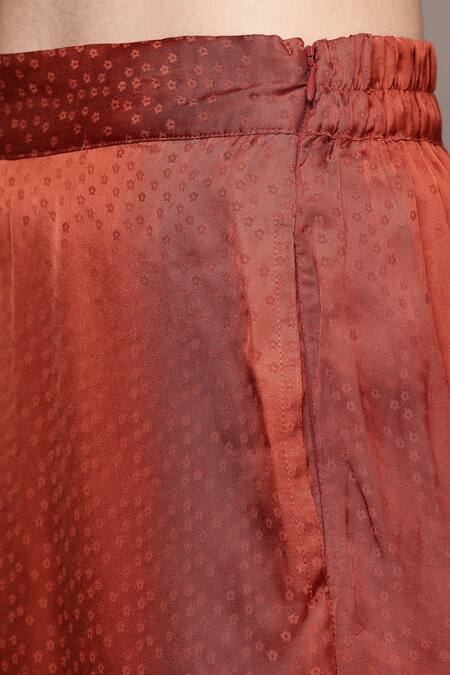 Shop_Ritu Kumar_Orange Viscose, Satin Collared Rust Essential-shyala Solid Co-ord Set _Online_at_Aza_Fashions