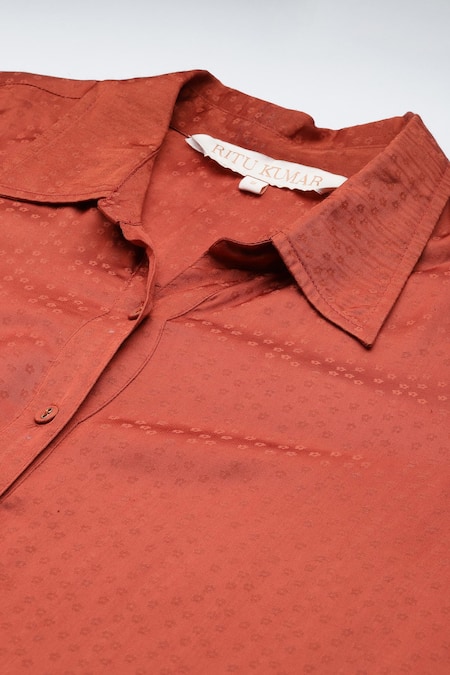 Ritu Kumar_Orange Viscose, Satin Collared Rust Essential-shyala Solid Co-ord Set _at_Aza_Fashions