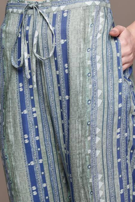 Ritu Kumar Blue Rayon Split V-neck Striped Kurta Set With Pant at Aza Fashions Ritu Kumar_Blue Rayon Split V-neck Striped Kurta Set With Pant _at_Aza_Fashions