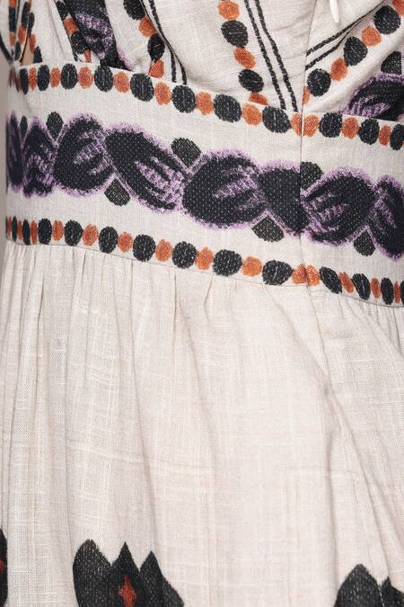 Buy_Ritu Kumar_Off White Cotton Embroidery Halter Neck Midi Dress _Online_at_Aza_Fashions