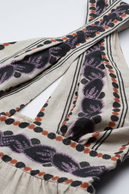 Shop_Ritu Kumar_Off White Cotton Embroidery Halter Neck Midi Dress _Online_at_Aza_Fashions