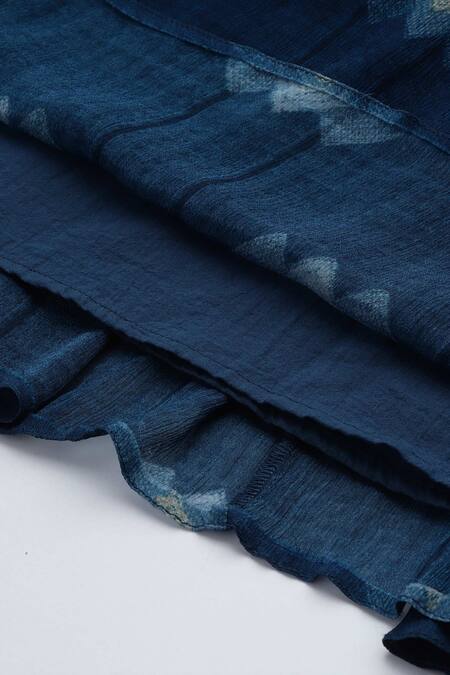 Buy_Ritu Kumar_Blue Viscose V-neck Floral Print Midi Dress _Online_at_Aza_Fashions