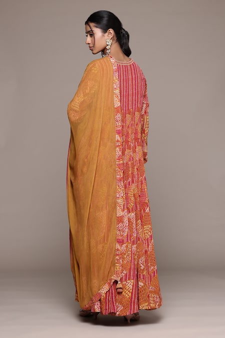 Shop_Ritu Kumar_Orange Viscose Round Neck Rust Jhanvi Kurta Set _at_Aza_Fashions