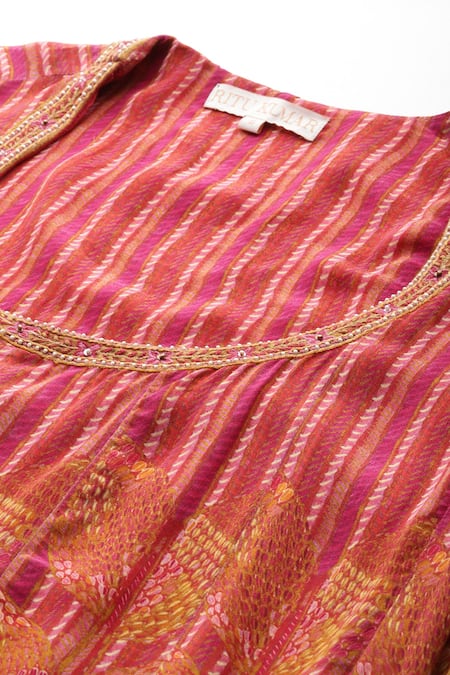 Buy_Ritu Kumar_Orange Viscose Round Neck Rust Jhanvi Kurta Set 