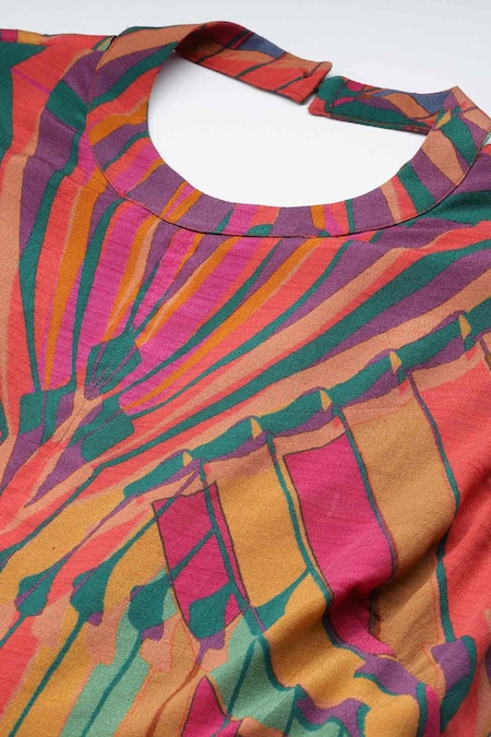 Ritu Kumar Multi Color Viscose, Crepe Round Neck Kaleido Long Dress Online at Aza Fashions Ritu Kumar_Multi Color Viscose, Crepe Round Neck Kaleido Long Dress _Online_at_Aza_Fashions