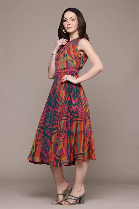Buy Ritu Kumar Multi Color Viscose, Crepe Round Neck Kaleido Long Dress Online at Aza Fashions Buy_Ritu Kumar_Multi Color Viscose, Crepe Round Neck Kaleido Long Dress _Online_at_Aza_Fashions