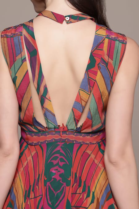 Shop Ritu Kumar Multi Color Viscose, Crepe Round Neck Kaleido Long Dress Online at Aza Fashions Shop_Ritu Kumar_Multi Color Viscose, Crepe Round Neck Kaleido Long Dress _Online_at_Aza_Fashions