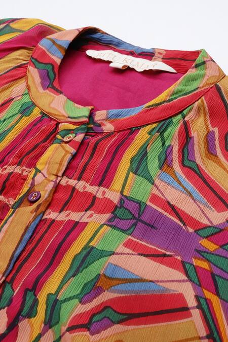 Shop Ritu Kumar Multi Color Viscose Round Neck Kaleido Asymmetrical Kurta Online at Aza Fashions Shop_Ritu Kumar_Multi Color Viscose Round Neck Kaleido Asymmetrical Kurta _Online_at_Aza_Fashions