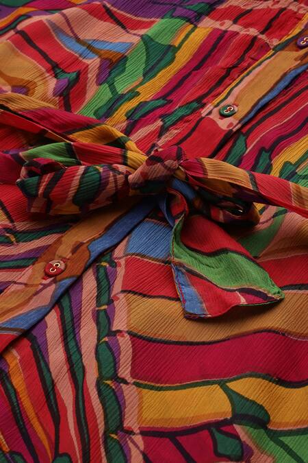 Ritu Kumar_Multi Color Viscose Round Neck Kaleido Asymmetrical Kurta _at_Aza_Fashions