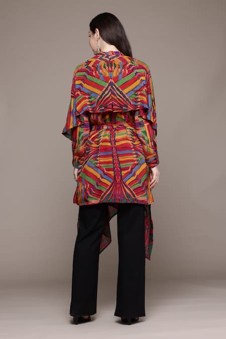 Shop_Ritu Kumar_Multi Color Viscose Round Neck Kaleido Asymmetrical Kurta _at_Aza_Fashions