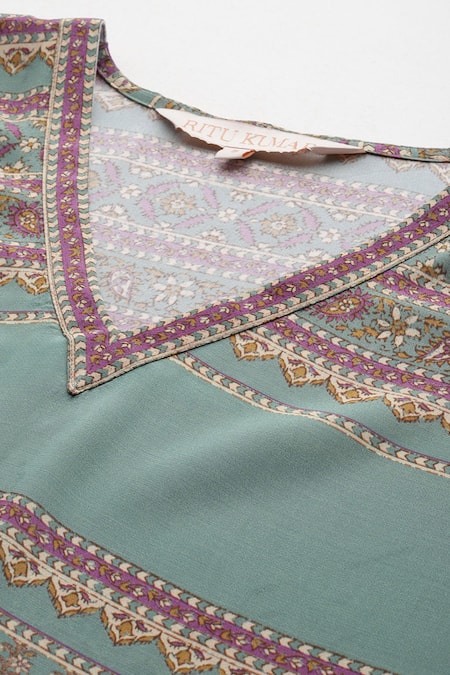 Buy Ritu Kumar Green Viscose V-neck Teal Keya Kurta Set Online at Aza Fashions Buy_Ritu Kumar_Green Viscose V-neck Teal Keya Kurta Set _Online_at_Aza_Fashions