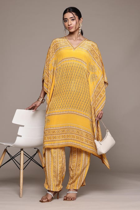 Ritu Kumar Printed Yellow Kurta Set With Pant 