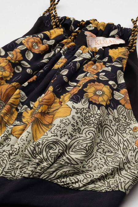 Buy Ritu Kumar Black Viscose Embroidery Round Neck Floral Print Asymmetrical Midi Dress Online at Aza Fashions Buy_Ritu Kumar_Black Viscose Embroidery Round Neck Floral Print Asymmetrical Midi Dress _Online_at_Aza_Fashions