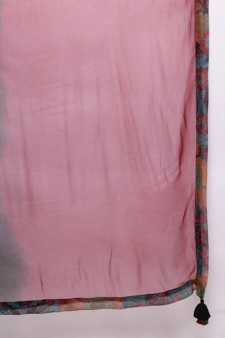 Shop_Ritu Kumar_Black Chiffon, Cotton Embroidery V-neck Floral Kurta Set_Online_at_Aza_Fashions