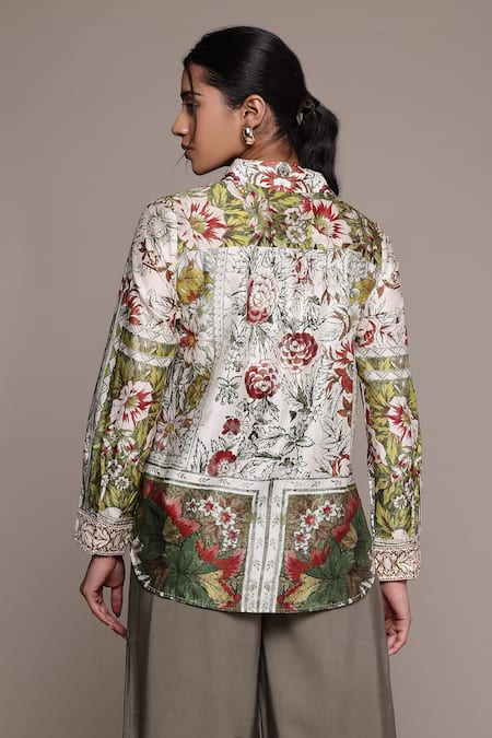 Ritu Kumar Floral Print Off White Pierra Shirt 