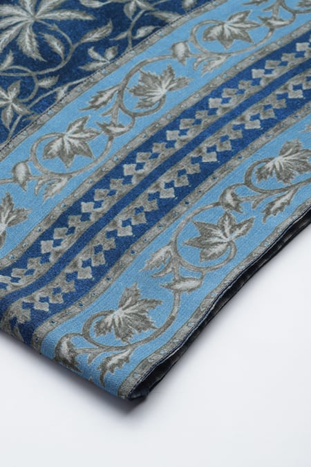 Shop_Ritu Kumar_Blue Viscose Embroidery Round Neck Floral Printed Kurta Set _Online_at_Aza_Fashions